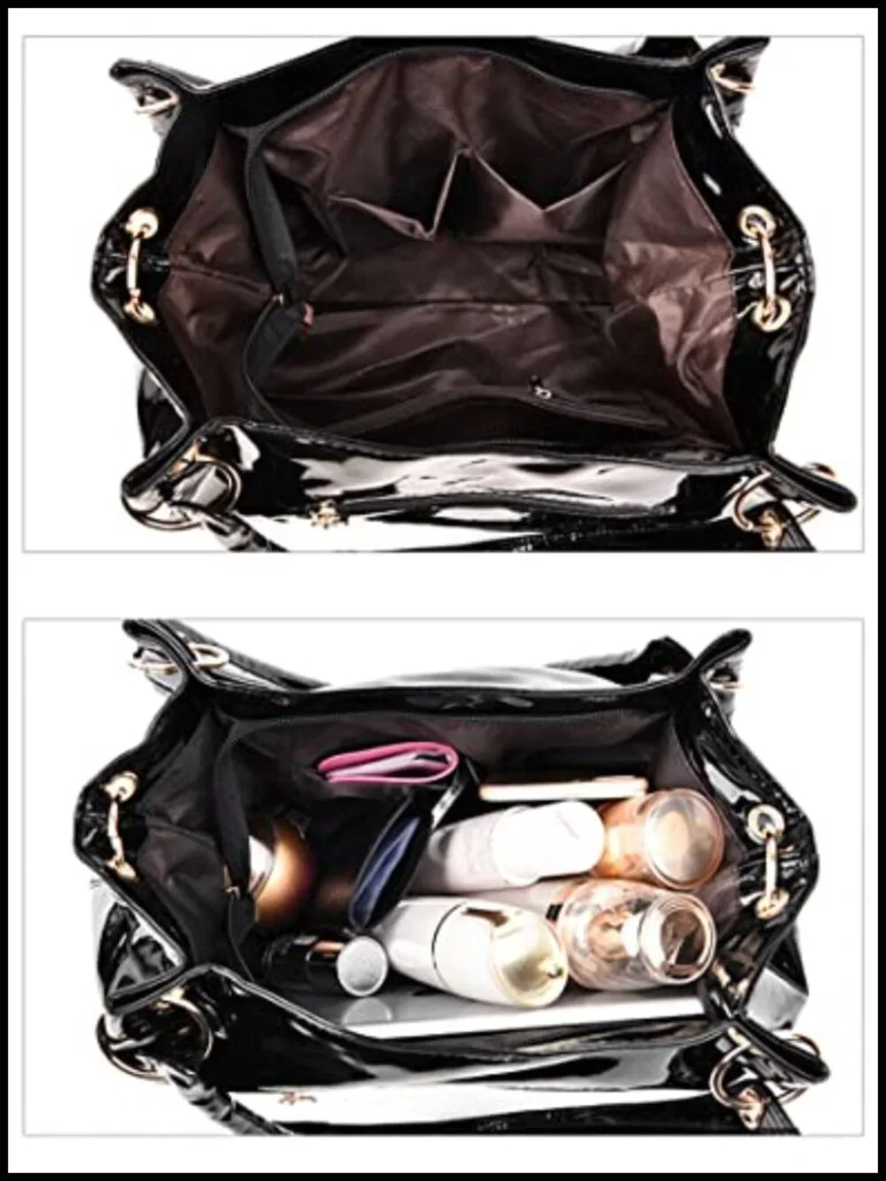 Patent Faux Leather Hobo Bag Shiny Top-Handle Chain Shoulder Tote Sequin